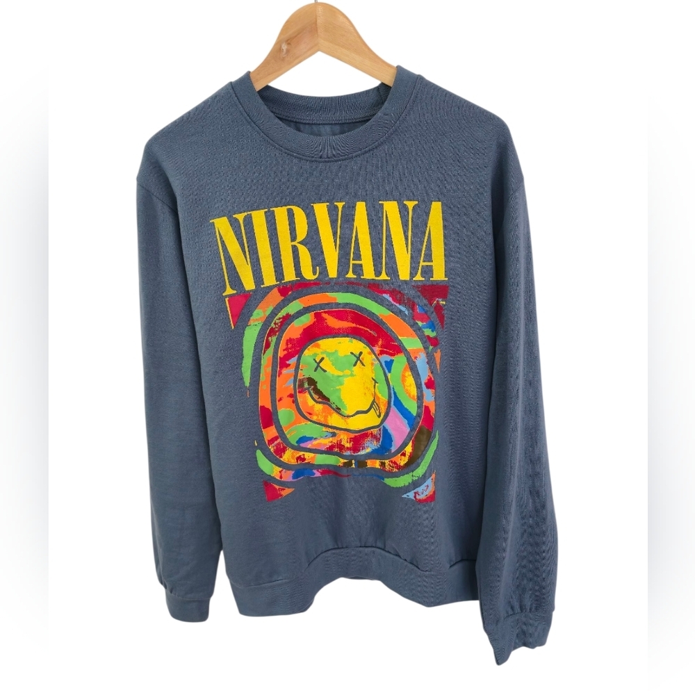 NWOT Nirvana Graphic Lightweight Sweatshirt Blue Size Large
